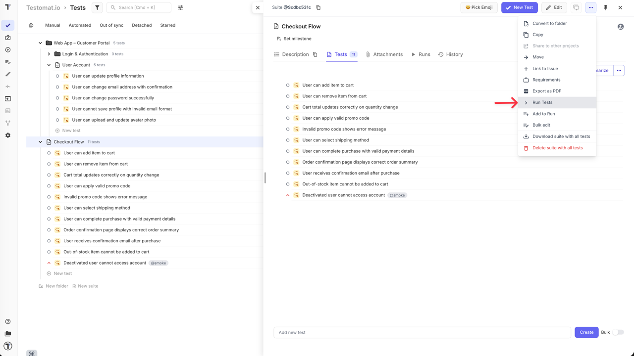Run Tests via Suite